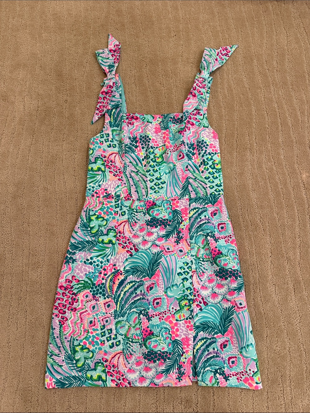 Lilly Pulitzer Pink, Aqua & Green Tropical Print Tie-Strap Dress